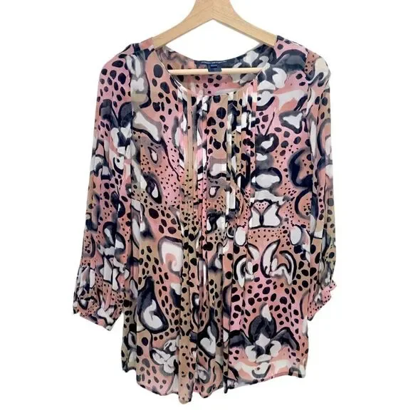 French Connection Sheer Abstract Pattern Blouse with 3/4 Sleeves - Picture 2 of 11